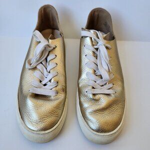 Sam Edelman Poppy Gold Leather Lace-Up Sneakers Metallic Glam Casual Showgirl